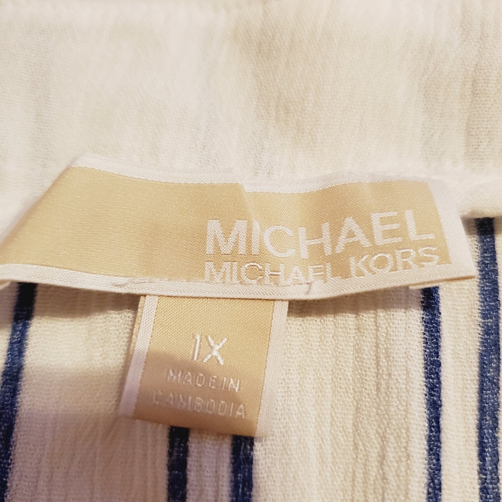 MICHAEL Michael Kors White Blouse with Navy Stripe - Picture 4 of 8